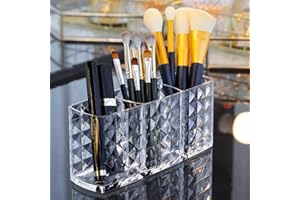 Anruyi 2 Stück Kosmetik Organizer, Acryl 3 Fächern Schmink Aufbewahrung Transparent Make Up Pinselhalter Schminkorganiser Kosmetikbox für Pinsel Eyeliner Lippenstift