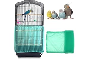 Mngren Universal Bird Cage Cover, Adjustable Bird Cage Seed Catcher, Soft Parrots Drawstring Bird Food Small Animals Net, Cover Skirt Guard for Round Square Cages (Green)