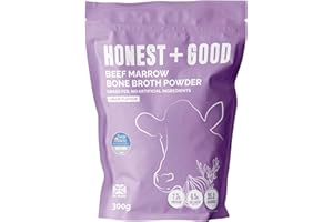 Honest + Good Beef Marrow Bone Broth Powder, 300g | High Protein | 6,500mg Type I & III Collagen & Amino Acids for Hair, Skin, Joint & Gut Health | Grass-Fed & No Hormones | 30 Servings (1 Month)