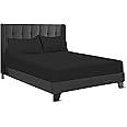 200 Thread Count Hotel Quality Bedding 100% Pure Egyptian Cotton Fitted Sheet - Stretches Up To 25cm Deep (Black, Single: 90x190cm + 25cm Deep)