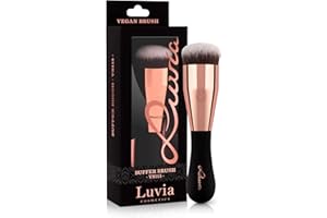 LUVIA COSMETICS Luvia Kabuki pędzel do podkładu – Vegan Signature VS115 Buffer Brush pędzel do makijażu w kolorze czarnym/różowego złota – wegański pędzelek kosmetyczny