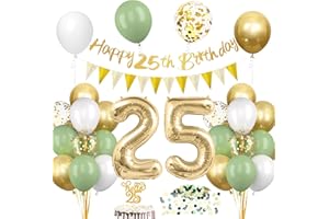 EPOKUS 25. Geburtstagsdeko Salbeigrüne, Deko 25 Geburtstags Frau Mann, 25er Geburtstag Luftballon mit Girlande, Geburtstags Tortendeko Grün Gold, 25 Jahre Geburtstag Avocado Grüne Konfetti Party Ballon