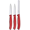 Victorinox Swiss Classic Paring Knife Set, Set of 3, Straight Edge, Extra Sharp, Robust Plastic Handle, Red