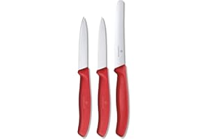 Victorinox Swiss Classic Paring Knife Set, Set of 3, Straight Edge, Extra Sharp, Robust Plastic Handle, Red