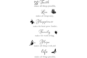 Outus 6 Pieces Vinyl Wall Decals, Faith Makes All Things Possible, Family Wall Quotes Inspirational Decals Stickers, Motivational Quote Sayings Butterfly Stickers Home Decors