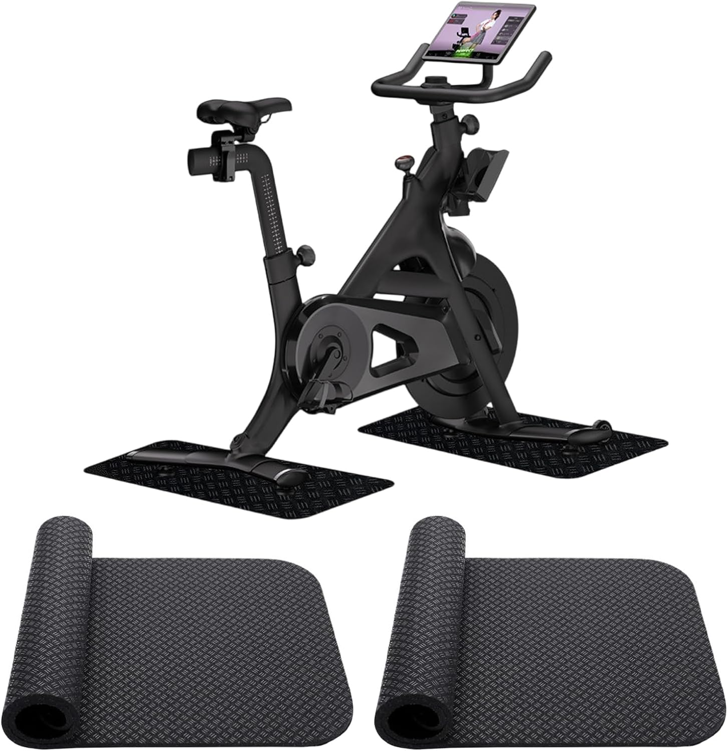 2PCS Alfombrilla Antideslizante Doble de Bicicleta, Tapete Entrenamiento para Estática Cinta de Correr Alfombra Estacionaria Gruesa Plegable para Ciclos Protector de Suelo, 63.5 x 30cm
