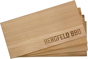 BERGFELD BBQ BBQ & GRILL ACCESSOIRES Bergfeld BBQ – 4 Stück XL Zedernholzbrett zum Grillen – Räucherbretter aus 100% natürlichem US Western Red Cedar Holz – mehrfach verwendbar – für besonderes Grill- und BBQ-Aroma
