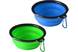 ARTISTRY ITALIAN ARTISTRY Collapsible Dog Bowl Pack of 2 - Portable Travel Bowl for Small Pets, Silicone, Foldable with Metal Hook (Blue/Green)