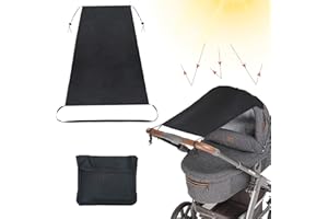 WELLXUNK Kinderwagen Sonnenschutz, Babysonnensegel, Universal Sonnensegel für Babys mit Tasche, Kinderwagen Sonnendach mit UV Schutz 50+ und Rollo-Funktion, Baby Zubehör ideal auf Reisen - Schwarz