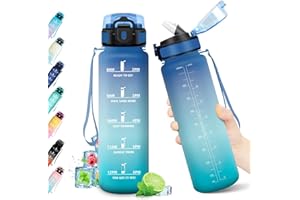 KOLLYKOLLA Borraccia 1L, Borraccia con Cannuccia, Bottiglia Riutilizzabile, Borraccia Sportiva con Marcatori Temporali, Bottiglia senza BPA, A Prova di Perdite, Borraccia Sport per Fitness, Scuola, Ufficio