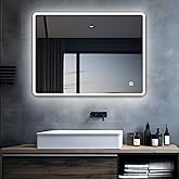 MIQU Espejo de Baño LED 120 x 70 cm Con Iluminación, Grande Con Tacto Blanco, 6500 K, Luz Antiniebla, Para Pared, Inodoro, Pa