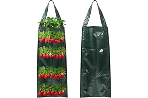 MUYAPAY 2 Pièces Sac de Plantation Fraises, Sac de Culture à Fraises Suspendu, Sacs Plantation Respirant, Suspension Plante Exterieur avec 8 Trous, pour Fraise, Légumes, Fleurs (Vert)