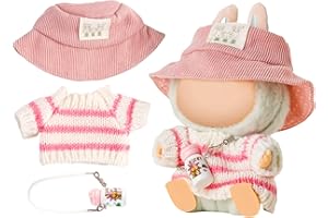 Chritice 3-Piece Doll Clothing Set for Doll, Compatible with Labubu, Sweater, Hat & Water Bottle, Doll Accessories, Vinyl Plush Toy, Pink Outfit Accessories for Dolls