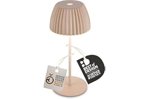 BRILONER - Riffle Mini LED Tischlampe kabellos IP44 mit Lichtkante, Touchdimmer, Akku tauschbar, Nachttischlampe, LED Lampe, Akku Lampe, German Design Award Winner 2025, 8,5 x 20 cm, Beige