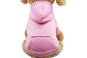 Idepet Dog Cat Hoodie Pet Warm Autumn Winter Coat Solid Color Cotton Dog Clothes with Pocket Outdoor Pullover Dog Jumpsuit for Small Dogs Puppy Schnauzer Teddy Poodle Chihuahua