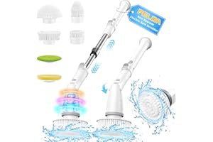 Electric Cleaning Brush Spin Scrubber: Pelda High-Speed Adjustable Electric Scrubber with 6 Replaceable Heads & Long Handle, Cordless Cleaning Brush for Man, Women to Clean Bathroom Tile, Tub, Floor