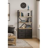 miyuhome 4 &Ccedil;ekmeceli 4 Raflı Kitaplık &Ccedil;alışma Odası D&uuml;zenleyici Metal Kitaplık Deri &Ccedil;ekmeceli Kitaplık antrasit