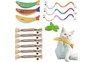 lompyeu Katzenminze Spielzeug, 12 Stück Katzenspielzeug mit 6 Stück Katzen Kauhölzer Sticks,3 Beißseilen für Katzen und 3 Stück Plüsch-Fisch，Katzenspielzeug Selbstbeschäftigung Mit Katzenminze,Für Die