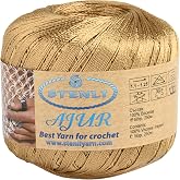 Stenli Silk Effect Viscose Yarn (250 m/50 g) - Old Gold Colour - Thickness 1 mm for Crochet and Embroidery - Shiny Rayon for