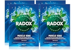 Radox Muscle Soak Bath Therapy Thyme Scented Herbal Bath Salt with expertly Blended Herbs and Minerals to Soothe and soak Your Tired and Aching Muscles, 400g Multi Buy 4 Pack