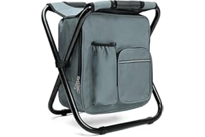 Outplea Grande Sgabello Caccia, Sedia Zaino con 15L Borsa Frigo, Zaino da Caccia con Sgabello Portatile, Sgabello Sgabelli Pieghevoli para Picnic Campeggio Viaggio, Altezza 40 cm, Grigio