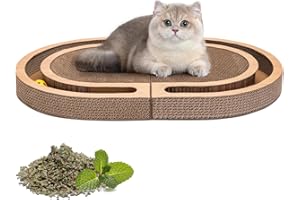 Nobleza Extra Larga Rascador Gato Carton con Juguete de Bola y Hierba Gatera, Alfombrillas de Cartón Rascador de Gato de Interior, 60x40cm