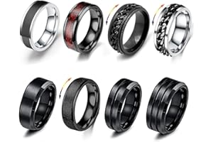 JENCVNL 8Pcs Mens Rings, Stainless Steel Spinner Rings Anti Anxiety Rings Silver Black Band Rings Thumb Rings for Men Gift for Birthdays Father's Day Christmas