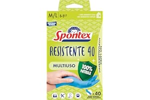 Spontex Guanti Monouso Resistente 40, Guanti in Nitrile Ipoallergenici, 40 Pezzi, Taglia M/L