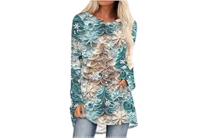 JIANGML Womens Christmas Long Sweatshirt Sparkling Reindeer Snowflakes Printed Jumper, Women's Elegant Pullover Xmas Ethnic Style Graphic Blouse Raglan Sleeve Tops Christmas Party Pullovers Plus Size