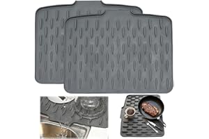 RUHUHUR 2 Pcs 40x32CM Silicone Draining Mat,No-Spill Heat Resistant Draining Board Mats,Sloped Silicone Worktop Saver Folding Drying Mat for Dishes,Fruit,Kitchen Counter,Sink