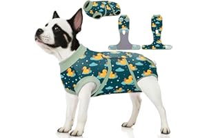 PetWarm Dog Recovery Suit Female Spay, Recovery Suit for Female Male Dogs Bodysuit for Sensitive Skin Areas, Professional Dog Abdominal Affected Areas Bandages, Duck Pattern, Green, XL