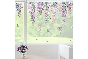 Wondever Wiosenne fioletowe naklejki kwiatowe - wisząca winorośl glicynia kwiatowy liść szklana naklejka naklejka - antykolizyjne dwustronne statyczne naklejki na okno do domu szkło