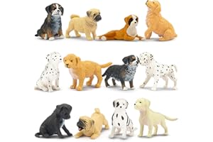 toymany 12PCS Dog Figurines Playset, Realistic Detailed Plastic Mini Puppy Figures, Hand Painted Emulational Tiny Dogs Animals Toy Set, Cake Toppers Christmas Birthday Gift for Kids Toddlers
