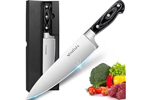 MOSFiATA Cuchillo Cocina de 20cm Cuchillo Chef de Acero Inoxidable con Mango de Madera Ergonómico, Perfecto para Cocina y Restaurante