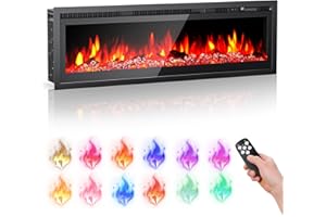 Trsaow Electric Fireplace, Wall Mounted/Recessed/Freestanding 102CM/40" Electric Fire, 5 Settings for Brightness, 12 Color Flame, Crystal & Log Set, 750W/1500W