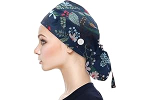 Sonnena Gorro para Hombres y Mujeres con Botón Flor Corbata Algodón Gorros Pascua Sombrero para Pelo Largo Corto Gorro de Trabajo