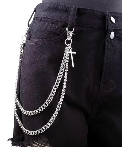 Catena Pantaloni, Catena Portafoglio Punk Catene da Motociclisti con Ganci Borsa Decorativa Catena Portachiavi In Metallo per Jeans Cappello Giacche Uomo e Donna Argento