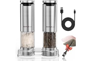 SIMPLETASTE Molinillo de pimienta y sal y Eléctrico Recargable Juego de 2 de acero inoxidable con cable tipo C y luz LED Grand Capacidad 95ml