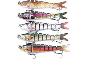 MKNZOME Señuelos de Pesca Multiarticulados, Swimbait Realista de Hundimiento Lento para Agua Dulce y Salada, Kit de Señuelo Flotante con Anzuelo Triple Segmentado para Trucha, Lucioperca y Lucio