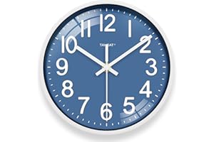 TAHEAT Small 8 Inch Blue Wall Clock, Decorative Modern Quartz Clocks for Kitchen Living Room Bedroom Bathroom Office