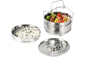 TISSTING Stapelbarer Dämpfeinsatz, 304 Edelstahl Dampftopf, 3 stufiges stapelbares Dämpfgeschirr mit Deckel, Topf im Topf, Backen, Aufläufe, Lasagnepfannen, Lebensmitteldampfgarer