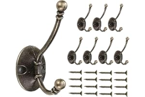 Mokife Gancho Perchero Antiguo, 8 Piezas Grandes Percheros Retro Ganchos Dobles de Metal para Colgar Abrigos Ropa Batas Toallas Bolsas Sombreros Gorras Llaves Bufandas Tazas, Bronce