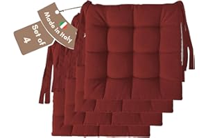 Il Tuo Artigiano Design Set of 4 Chair Cushions, 40 x 40 cm, 6 cm Thick, Padding Made of Foam and Soft Acrylic, Seat Cushion Chair Set of 4, Outdoor Chair Cushions, 40 x 40 cm (4, Bordeaux)