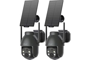 ieGeek 2K 360° PTZ Telecamera Wi-Fi Esterno Senza Fili, Videocamera Sorveglianza Batteria con Pannello Solare, Rilevazione di Movimento PIR, Sirena, Visione Notturna a Colori, Funziona con Alexa, 2 pz