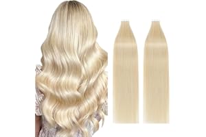 Silk-co 24inch Tape in Hair Extensions Human Hair #613 Bleach Blonde 100% Remy Real Hair Extension Skin Weft Seamless Soft Silky Straight(40pcs, 100g)