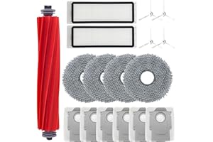 Odashen Lot de 17 accessoires de rechange pour robot aspirateur Roborock Q Revo/Roborock P10 avec brosse principale, chiffon de nettoyage, sac à poussière, filtre, brosse latérale (blanc)