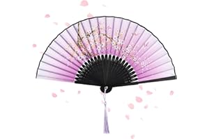 Alaoo Składane wachlarze, ręczny wachlarz, tkanina, chiński wachlarz z frędzlami, na prezenty urodzinowe, do tańca, cosplay, na wesele, rekwizyty, dekoracja (fioletowy)