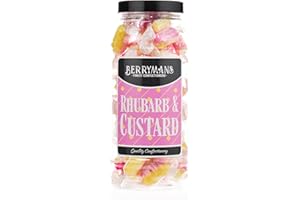 Original Rhubarb and Custard Sweets Retro Boiled Sweets Gift Jar By Berrymans Sweet Shop - Classic Sweets, Traditional Taste.