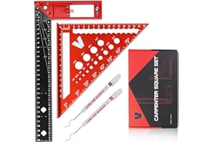 BOWEITI Kit d'équerre de charpentier multifonction de 180 mm et angle de 300 mm pour tracer et dessiner, angle de charpentier de haute précision, outil bois (rouge)