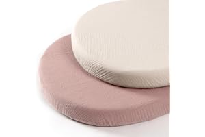 ‎LULUMOON lulumoon Musselin-Baumwolle Spannbettlaken 90x40 cm: 2er Set Kinderwagen Bettlaken Stubenwagen Matratzenbezug für Babybett und Beistellbett (Creme Sand)